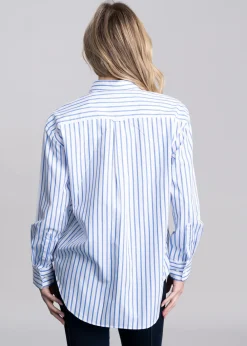 Fashion Classic Poplin Striped Shirt - Perfect Blue Women Shirts And Blouses