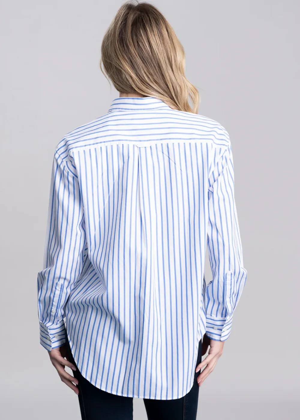 Fashion Classic Poplin Striped Shirt - Perfect Blue Women Shirts And Blouses