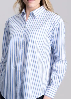 Fashion Classic Poplin Striped Shirt - Perfect Blue Women Shirts And Blouses