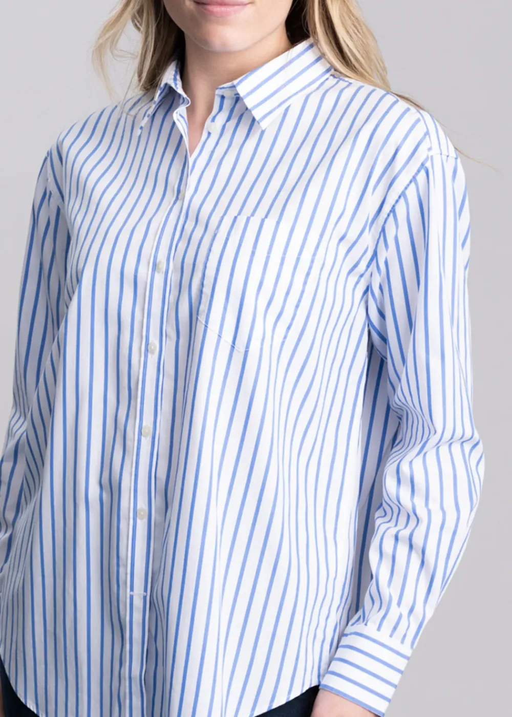 Fashion Classic Poplin Striped Shirt - Perfect Blue Women Shirts And Blouses