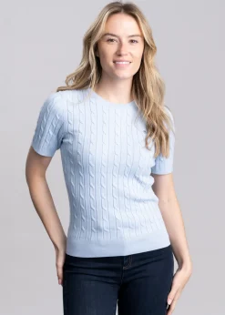 Fashion Cotton Cable Short Sleeve Crew Neck - Women Knitwear