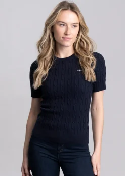 Online Cotton Cable Short Sleeve Crew Neck - Women Knitwear