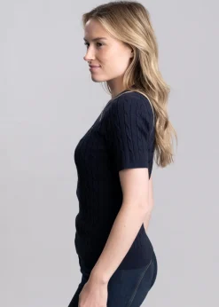 Online Cotton Cable Short Sleeve Crew Neck - Women Knitwear