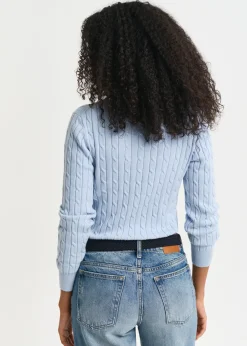 Discount Cotton Cable V-Neck - Fresh Blue Women Knitwear