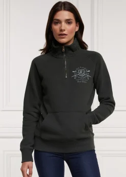 Discount Crest Zip Henley - Racing Green Women Sweatshirts