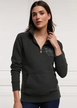 Discount Crest Zip Henley - Racing Green Women Sweatshirts