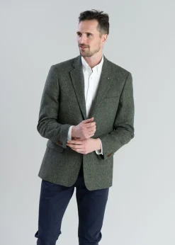 Discount Donegal Tweed Jacket - Green Herringbone with Blue, Rust and Yellow Fleck Tweed & Tailored Jackets