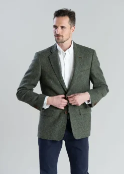 Discount Donegal Tweed Jacket - Green Herringbone with Blue, Rust and Yellow Fleck Tweed & Tailored Jackets