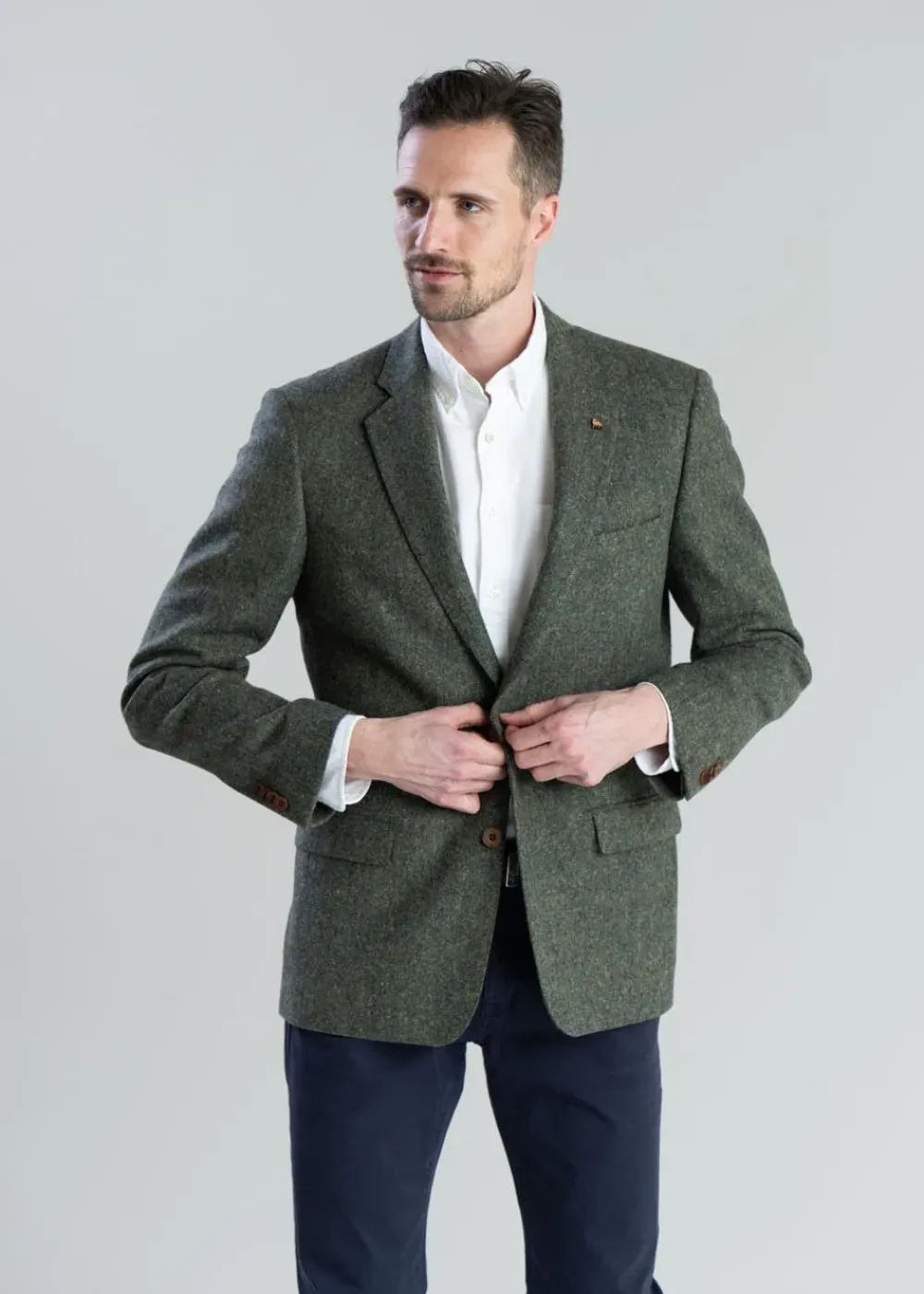 Discount Donegal Tweed Jacket - Green Herringbone with Blue, Rust and Yellow Fleck Tweed & Tailored Jackets