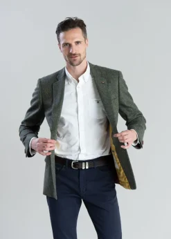 Discount Donegal Tweed Jacket - Green Herringbone with Blue, Rust and Yellow Fleck Tweed & Tailored Jackets