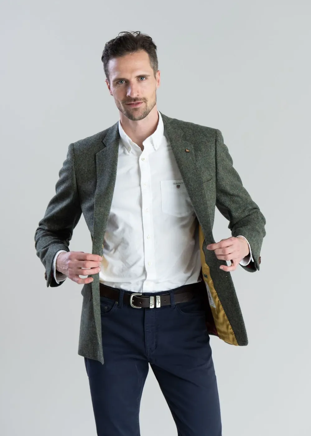 Discount Donegal Tweed Jacket - Green Herringbone with Blue, Rust and Yellow Fleck Tweed & Tailored Jackets