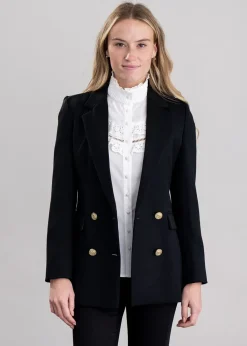 Sale Double Breasted Blazer - Black Twill Women Tweed & Tailored Jackets|Coats & Jackets