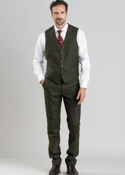Discount Etal Tweed Waistcoat - Olive Twill with Navy and Red Check Waistcoats|Suits