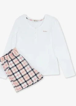 Outlet Etta Henley Pyjama Set - Pink and Navy Tartan Women Nightwear