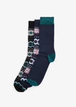 Clearance Fairisle Socks Gift Box - Blue Granite and Green Loch Socks