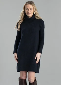 Clearance Filey Roll Neck Dress - Navy Women Dresses