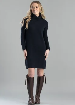 Clearance Filey Roll Neck Dress - Navy Women Dresses