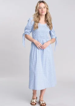 Clearance Flora Gingham Dress - Denim Blue Women Dresses