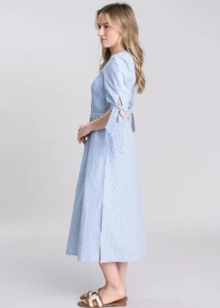 Clearance Flora Gingham Dress - Denim Blue Women Dresses