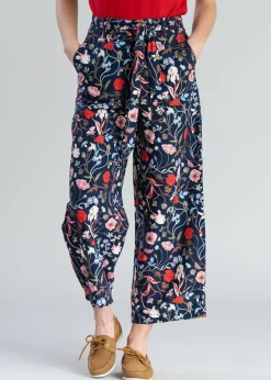 Outlet Floral Cropped Trousers - Classic Blue Women Trousers & Jeans