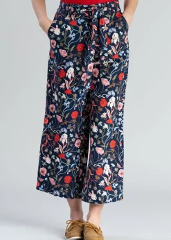 Outlet Floral Cropped Trousers - Classic Blue Women Trousers & Jeans