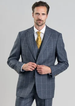 Discount Ford Tweed Jacket - Grey and Blue Herringbone with Coffee and Cream Ch Tweed & Tailored Jackets|Suits