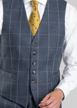 Discount Ford Tweed Waistcoat - Grey and Blue Herringbone with Coffee and Cream Ch Waistcoats|Suits