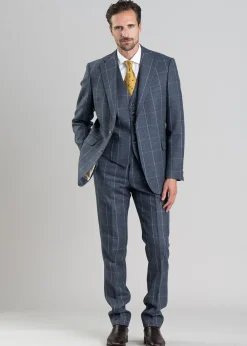 Discount Ford Tweed Waistcoat - Grey and Blue Herringbone with Coffee and Cream Ch Waistcoats|Suits