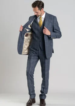 Discount Ford Tweed Waistcoat - Grey and Blue Herringbone with Coffee and Cream Ch Waistcoats|Suits