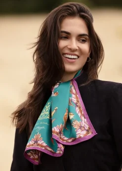 Online Grouse Misconduct Narrow Silk Scarf - Teal and Aubergine Women Scarves
