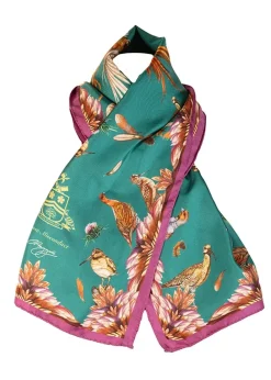 Online Grouse Misconduct Narrow Silk Scarf - Teal and Aubergine Women Scarves
