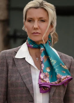 Online Grouse Misconduct Narrow Silk Scarf - Teal and Aubergine Women Scarves