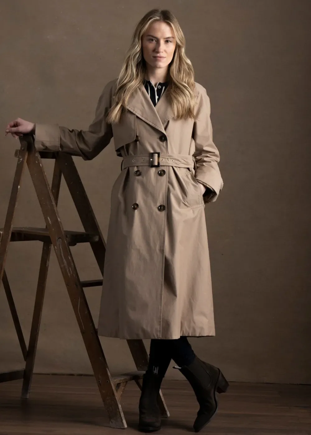 Best Gwyn Showerproof Trench Coat - Honey and Muted Tartan Women Coats & Jackets