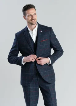 New Haincliffe Jacket - Blue with Red and Caramel Check Tweed & Tailored Jackets|Suits