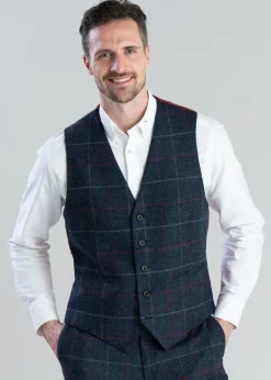 Online Haincliffe Waistcoat - Blue with Red and Caramel Check Waistcoats|Suits