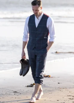 Online Haincliffe Waistcoat - Blue with Red and Caramel Check Waistcoats|Suits