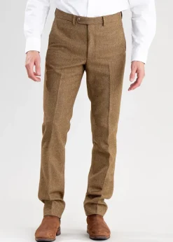 Clearance Heatherslaw Tweed Trousers - Earth Brown with Red and Gold Overcheck Trousers & Jeans|Suits