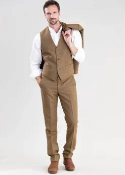 Clearance Heatherslaw Tweed Trousers - Earth Brown with Red and Gold Overcheck Trousers & Jeans|Suits