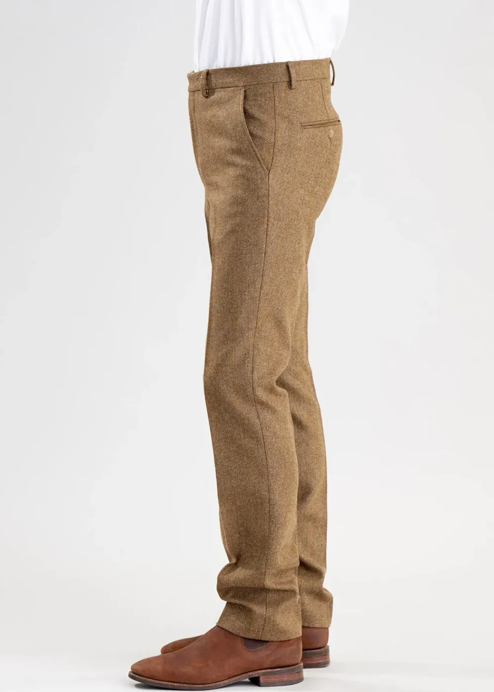 Clearance Heatherslaw Tweed Trousers - Earth Brown with Red and Gold Overcheck Trousers & Jeans|Suits