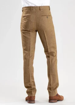 Clearance Heatherslaw Tweed Trousers - Earth Brown with Red and Gold Overcheck Trousers & Jeans|Suits