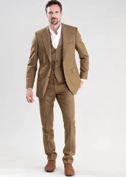 Clearance Heatherslaw Tweed Trousers - Earth Brown with Red and Gold Overcheck Trousers & Jeans|Suits