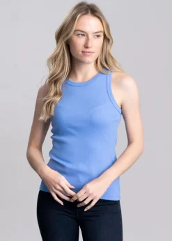Sale High Neck Rib Tank Top - Women Tops