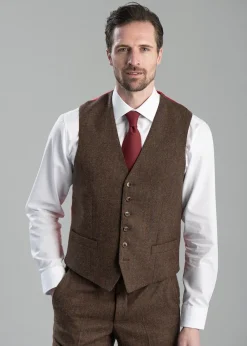 Hot Kimmerston Tweed Waistcoat - Coffee Twill with Blue and Red Check Waistcoats|Suits
