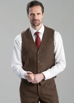 Hot Kimmerston Tweed Waistcoat - Coffee Twill with Blue and Red Check Waistcoats|Suits