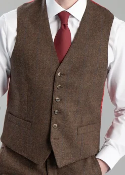 Hot Kimmerston Tweed Waistcoat - Coffee Twill with Blue and Red Check Waistcoats|Suits
