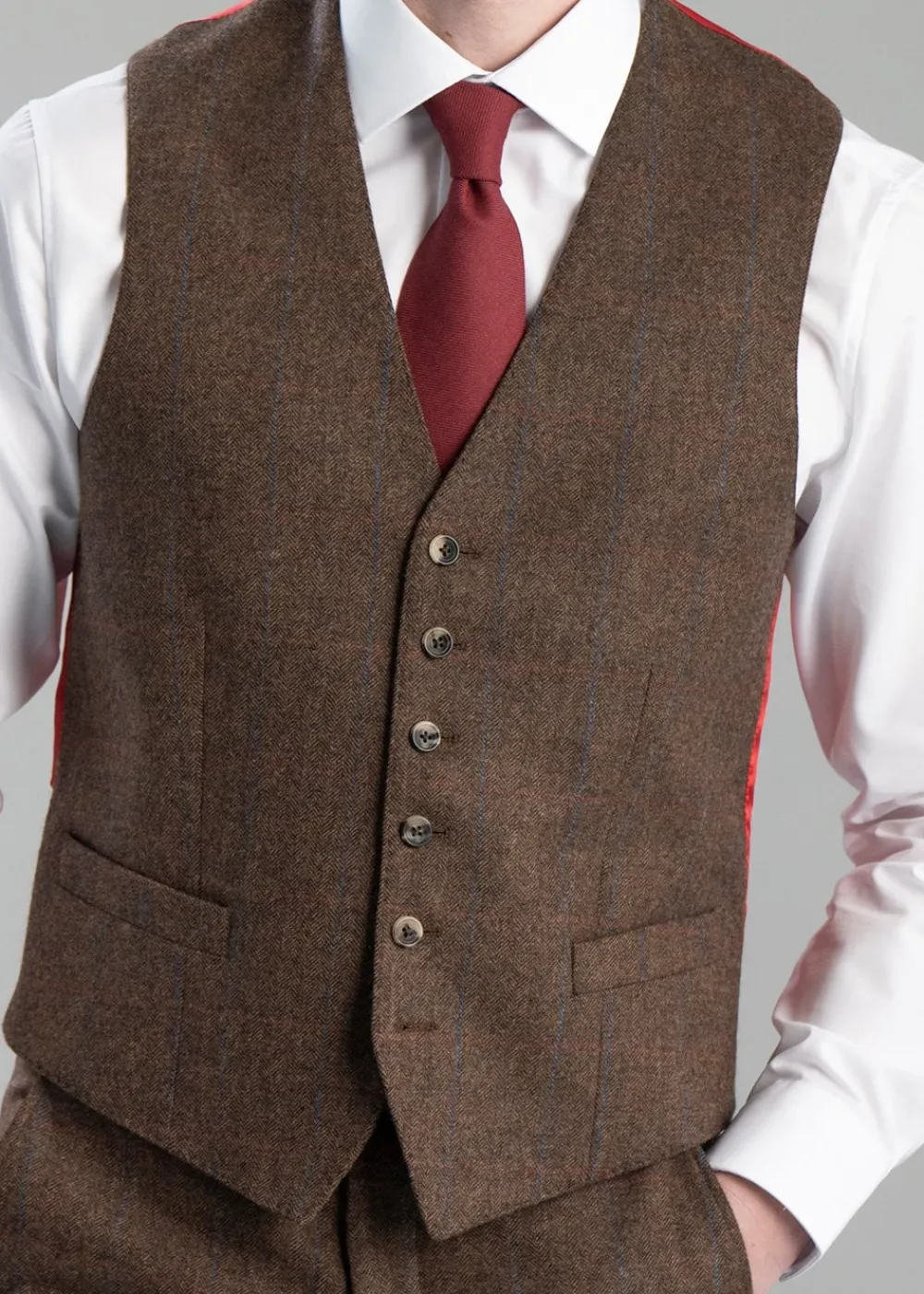 Hot Kimmerston Tweed Waistcoat - Coffee Twill with Blue and Red Check Waistcoats|Suits