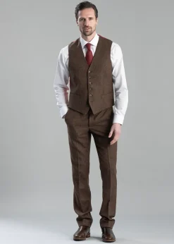 Hot Kimmerston Tweed Waistcoat - Coffee Twill with Blue and Red Check Waistcoats|Suits