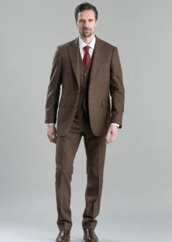 Hot Kimmerston Tweed Waistcoat - Coffee Twill with Blue and Red Check Waistcoats|Suits