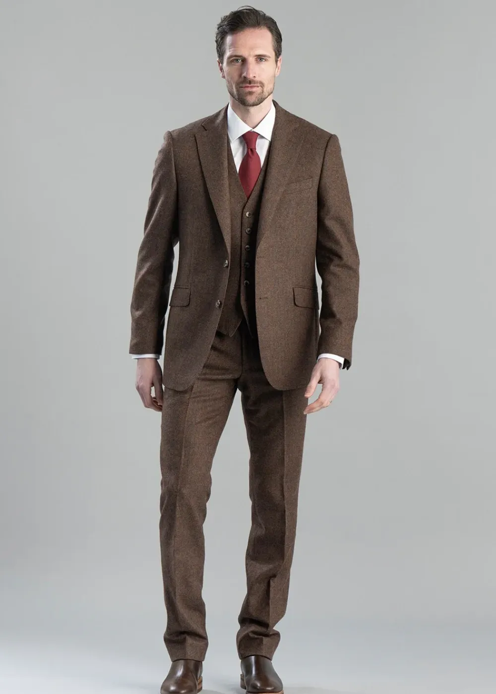 Hot Kimmerston Tweed Waistcoat - Coffee Twill with Blue and Red Check Waistcoats|Suits
