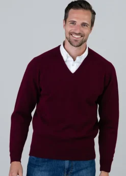 Best Leven 2 Ply Lambswool V-Neck Plus Size - Bordeaux Knitwear